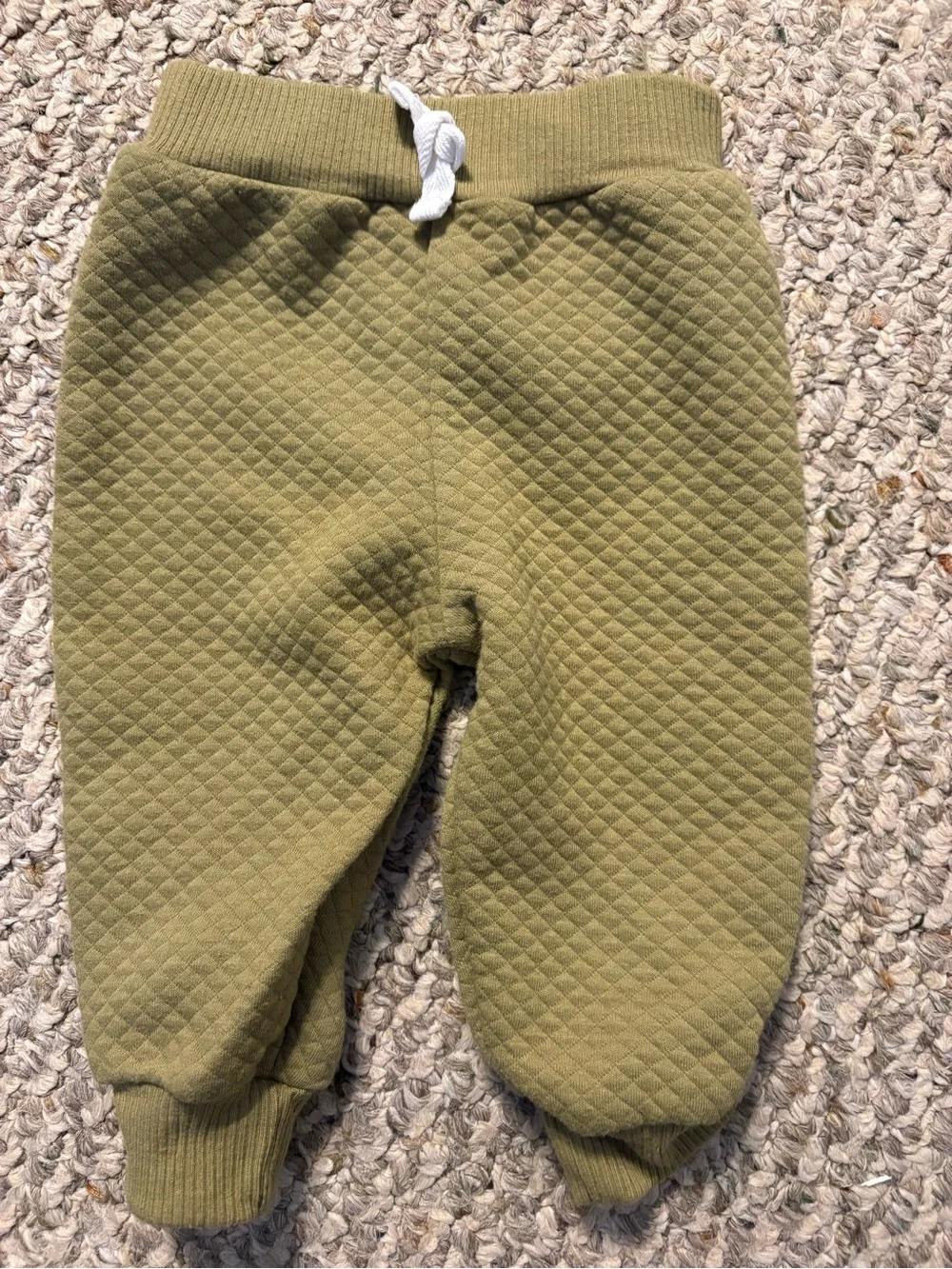 French Connection Olive Quilted Jogger Sweatpants with Drawstring, Size 6-9mo